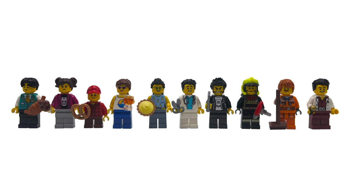 LEGO® City 10 Minifiguren Figuren Konvolut mit Zubehör und Kopfbedeckungen 10 Stück