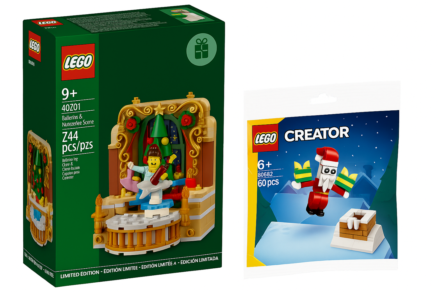 LEGO® Ballerina & Nussknacker mit Weihnachtsmann-Polybag – Winterzauber auf weißem Hintergrund 304 Teile