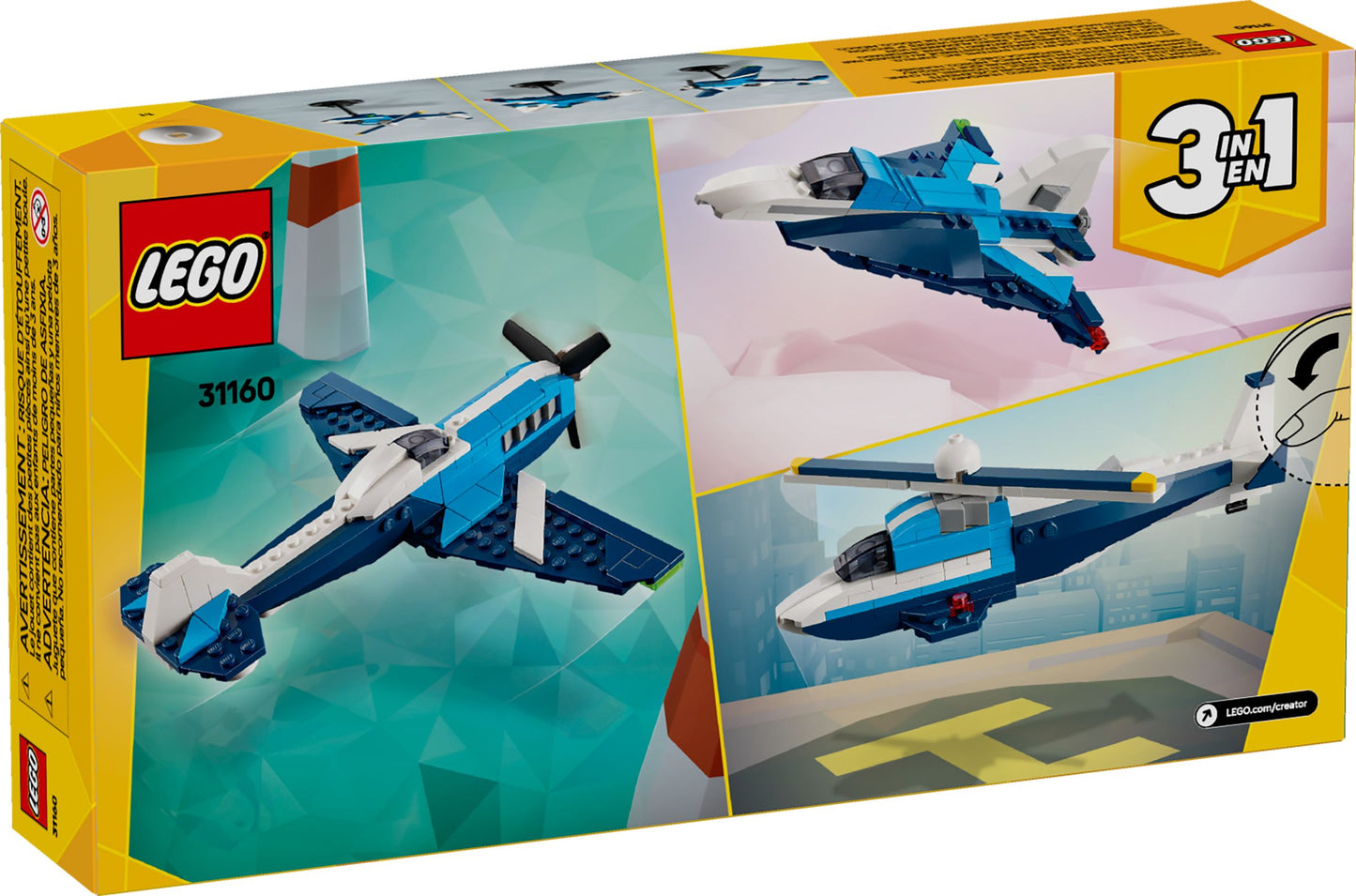 LEGO® Creator Rennflugzeug 3-in-1: Entfessle den Spielspaß für kleine Piloten ab 7 Jahren – 31160, 178 Teile