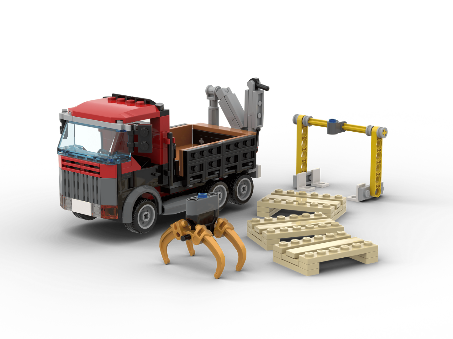 LEGO® LKW mit Ladekran, Paletten & Nummernschild – Baustellenfahrzeug für LEGO City, Transport & Baustelle