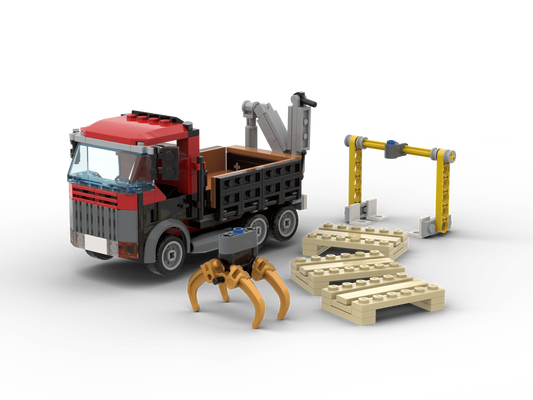 LEGO® LKW mit Ladekran, Paletten & Nummernschild – Baustellenfahrzeug für LEGO City, Transport & Baustelle