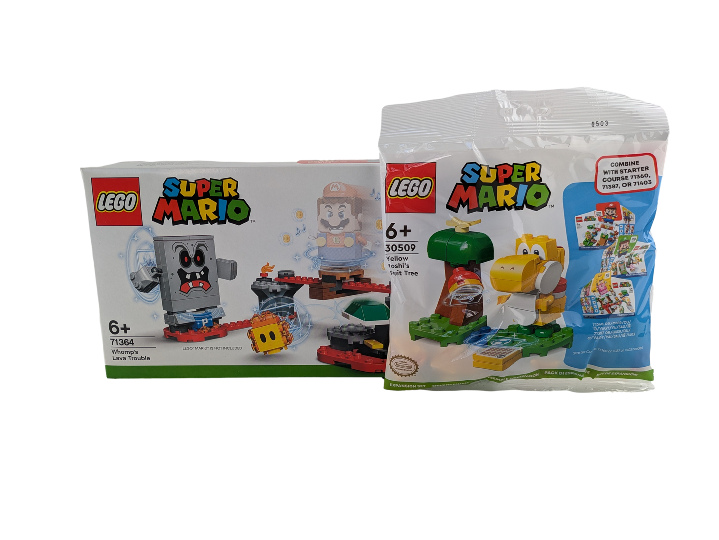LEGO® Super Mario™ Abenteuer-Bundle: Meistere den Lava-Ärger mit Yoshi! Erweiterungsset (71364) + Gelber Yoshi (30509) – 179 Teile für endlosen Spielspaß!